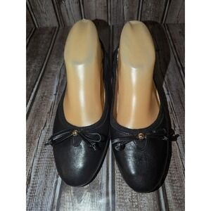 Sz 8.5 B Cole Haan Keira Bow Black Leather Cushioned Ballet Flats Shoes EUC!